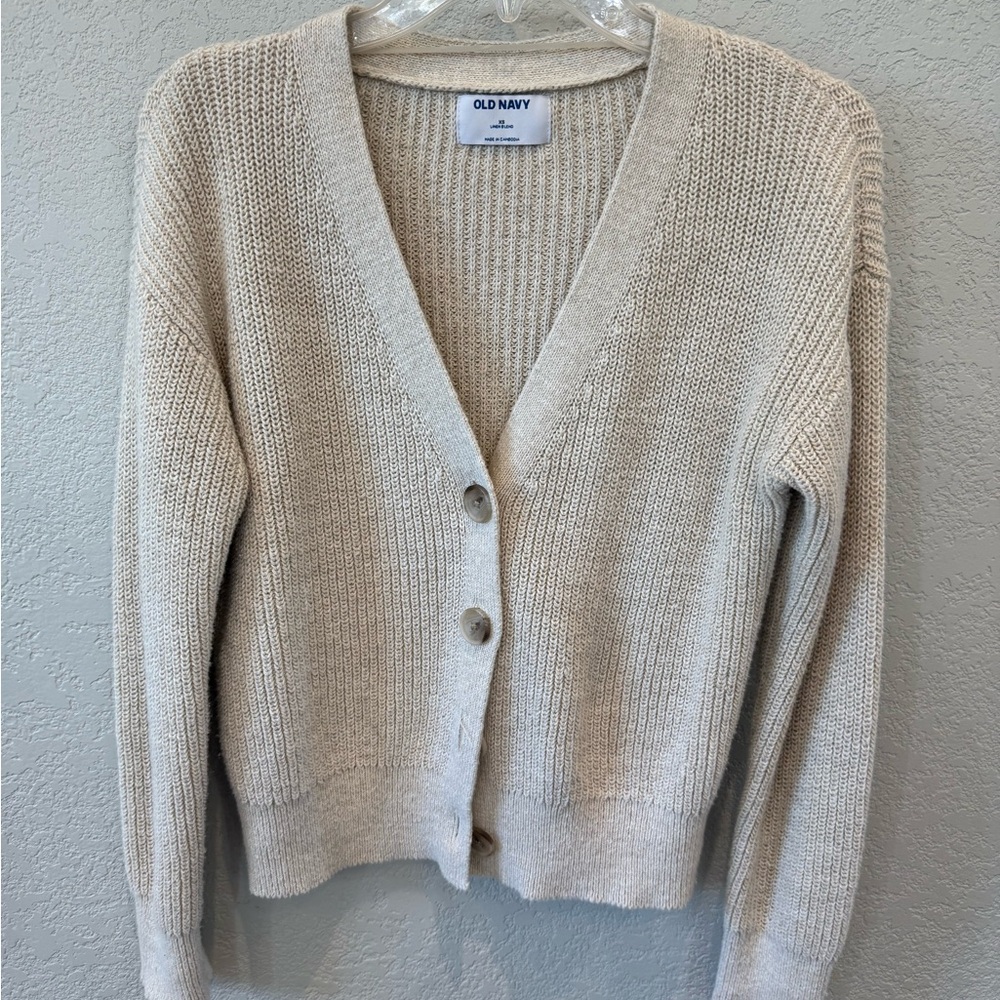 Old Navy Light Cream V-Neck Button Front Cardigan
